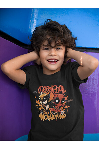 SEVBANO Deadpool Wolverine Baskılı Unisex Film Kahramanları Çocuk Tişört (1-1...