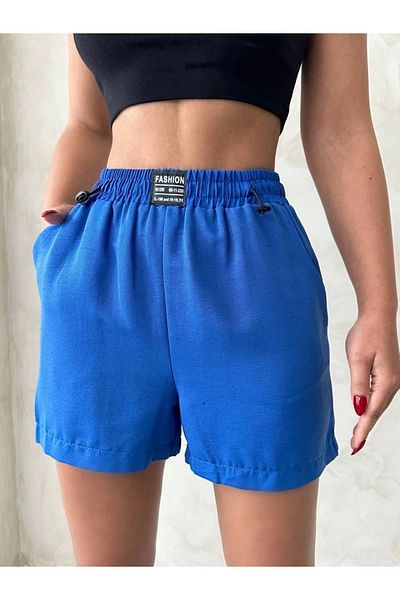 Işıltı kidss Linen Shorts with Coat of Arms Saks Blue S251003
