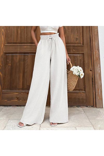ufukmoda White trousers with linen laces