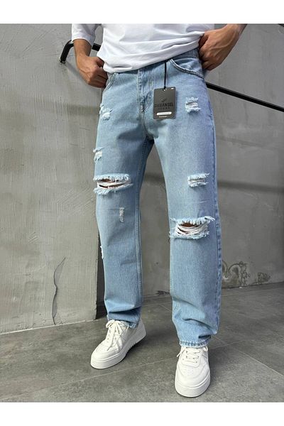 XPUPPETWEAR Men's Ripped Baggy Fit Light Blue