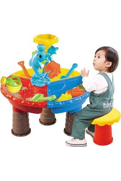 Toybox مجموعة ألعاب طاولة رملية مائية للشاطئ للأطفال، صندوق رمل للأطفال، أدوات حفر، صندوق رمل للأطفال في الهواء الطلق
