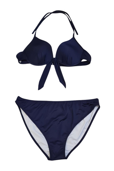 Glowzia Açık Lacivert Brazilian Fiyonk Detaylı Dolgulu Destekli Push-up Bikini Takımı