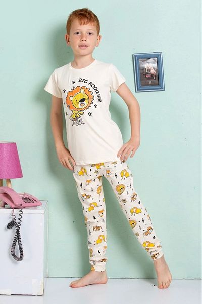 Yağmur Giyim Beige Arslan Pattern Boys' Pajama Set 3-10 Years 3104