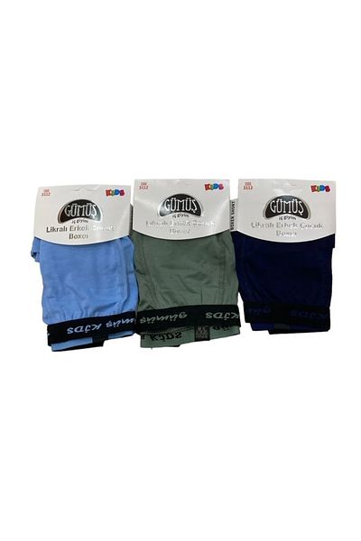 Yağmur Giyim Gmş Solid Color Green, Blue, Indigo Color 3-Piece Men's Boxer Set 3112-1