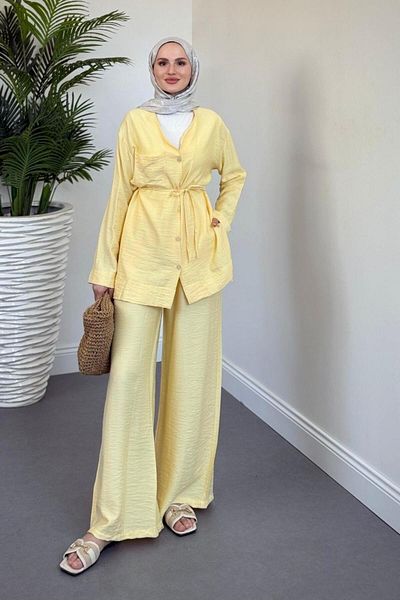 MERVEN AKYÜZ Sudy Lace-Up Button Suit Yellow