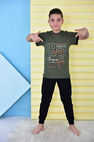 Yağmur Giyim Green 82 Sport Printed Short Sleeve Boy's Pajamas Set 11-15 Years 5046-Y