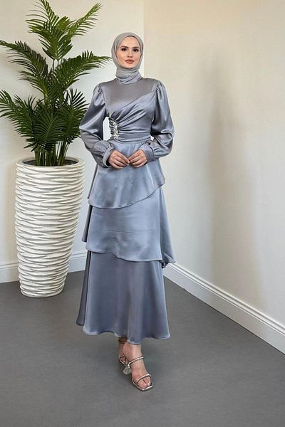 MERVEN AKYÜZ Βραδινό φόρεμα Simera Stone Layered Grey