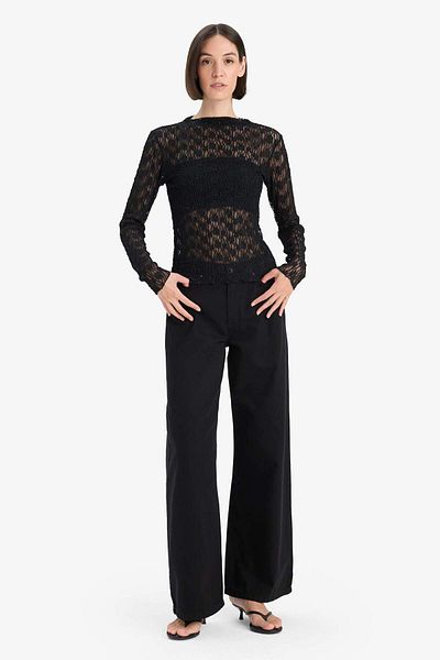 DeFacto Slim Fit Tight Fit Boat Neck Lace Long Sleeve Blouse F8116Ax25Au