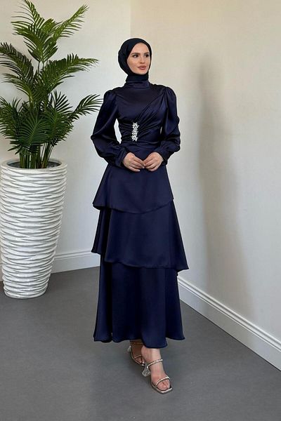 MERVEN AKYÜZ Βραδινό φόρεμα Simera Stone Layer Navy Blue