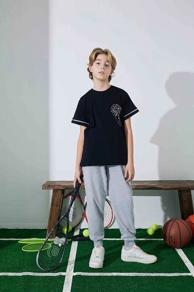 Yağmur Giyim Tarp Navy Blue Sport Swear Printed Boys Pajama Set 11-15 Years 3945-L