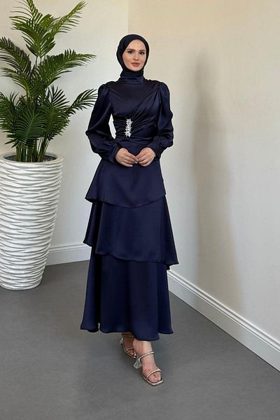 MERVEN AKYÜZ Βραδινό φόρεμα Simera Stone Layer Navy Blue