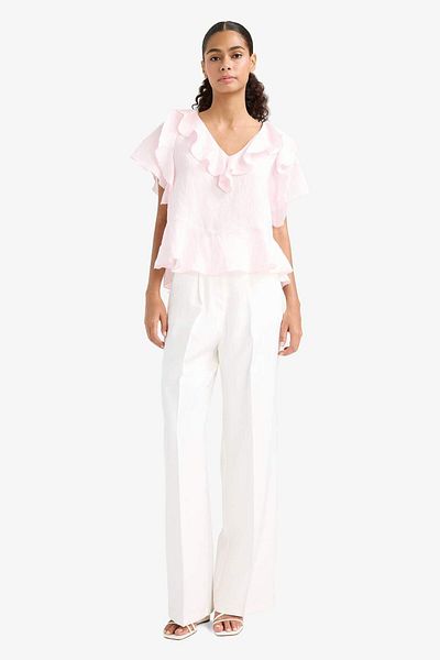 DeFacto Regular Fit V Neck Modal Short Sleeve Blouse F8319Ax25Au
