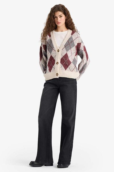 DeFacto Oversize Wide Fit V-Neck Argyle Buttoned Knitwear Cardigan R1649Az25Wn