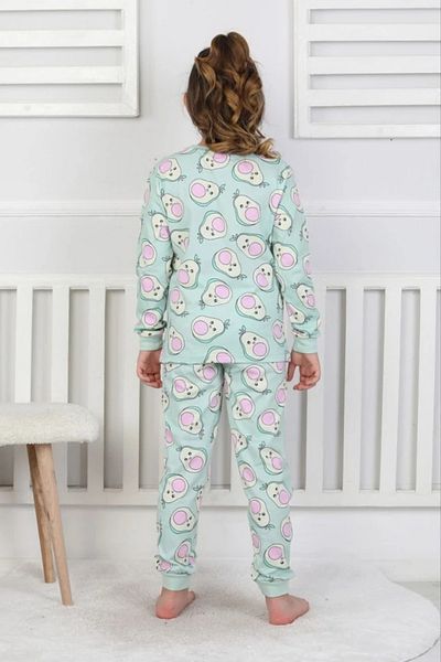 Yağmur Giyim Isob Green Avocado Patterned 100% Cotton Girls Pajamas Set 3-13 Years 51201-51402-Y