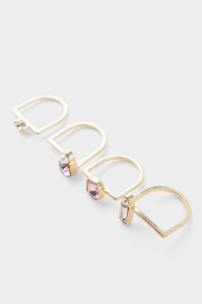DeFacto Women's 4-Piece Stone Gold Ring F6226Axns