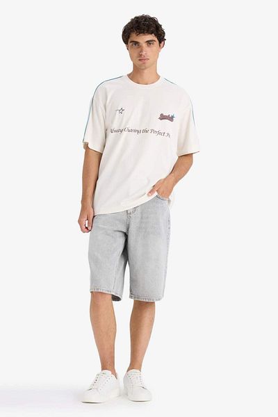 DeFacto Boxy Fit Crew Neck Printed Short Sleeve T-Shirt F5503Ax25Hs