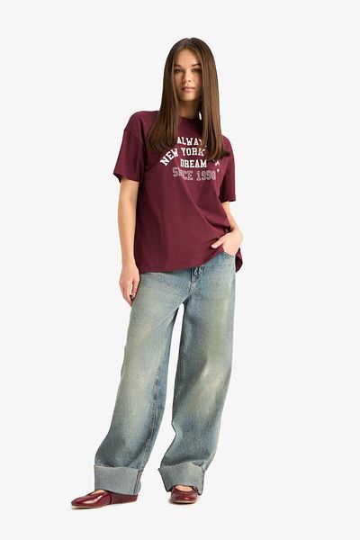 DeFacto Oversize Wide Fit Crew Neck Printed Short Sleeve T-Shirt E9741Ax25Au