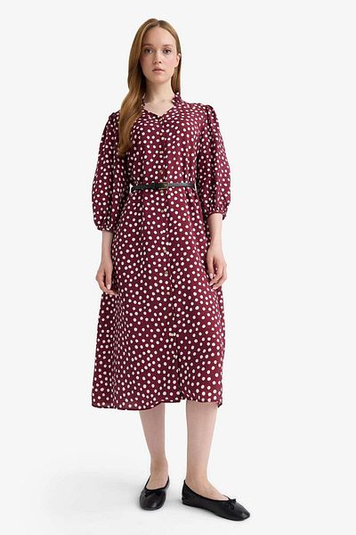 DeFacto Relax Fit V Neck Polka Dot Half Sleeve Dress F5494Ax25Au