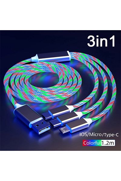 Choice Colorful for 1.2M NNBILLI Glowing LED Light 3in1 3A Fast Charging Micro USB Type C Cable For iPhone