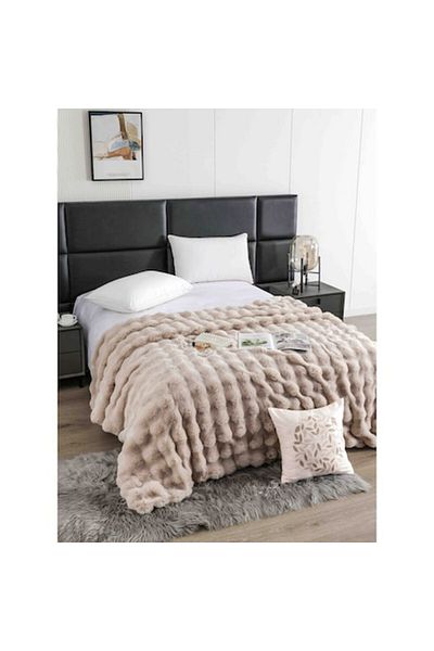 OEM Luxury Blanket for Double Bed with Zipper, Artificial Rabbit Fur, Beige, MS STAR, 200x230 cm