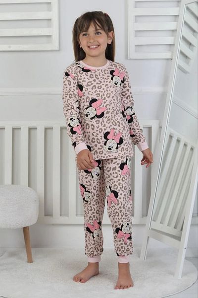 Yağmur Giyim Isob Pink Minnie Mause Patterned 100% Cotton Girls Pajamas Set 3-8 Years 51208-P