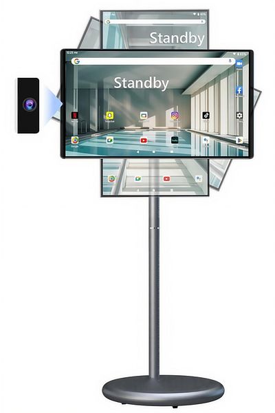 FlashHawk 21.5-Inch Portable TV with Adjustable Floor Touch Screen Smart TV,Build-in Camera,128G Storage,Grey