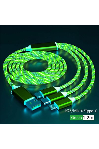 Choice Green for 1.2M NNBILLI Glowing LED Light 3in1 3A Fast Charging Micro USB Type C Cable For iPhone Sam