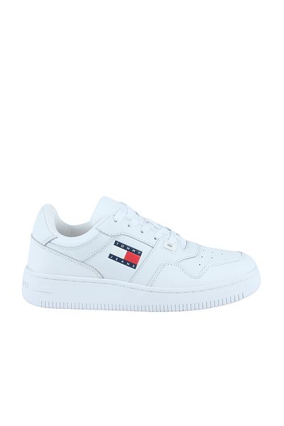Tommy Hilfiger Női logós bőr felső gumi külső talpú fehér tornacipő, alkalmi használatra is En0en02505-ybs