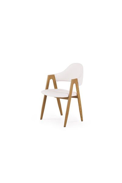 Halmar Scaun de sufragerie, metal cu aspect de lemn, șezut din piele, stil scandinav, înălțime 80 cm