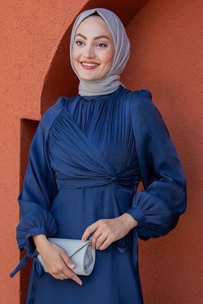 Tesettür Çarşım July Front Knot Detail Evening Dress-Laci