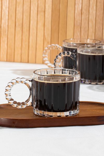 Porsima 11412 طقم أكواب شاي وقهوة زجاجية مكونة من 6 قطع مع مقبض خرز 250 مل
