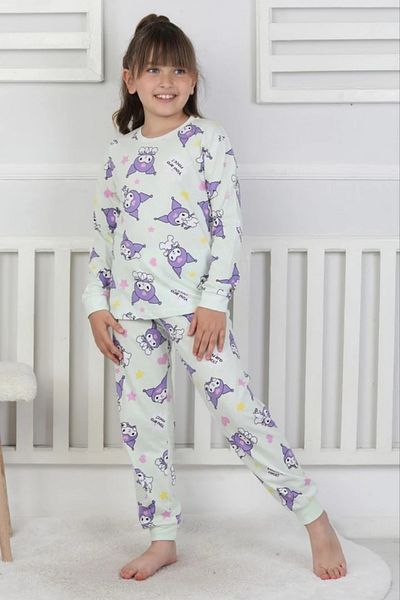 Yağmur Giyim Isob Ecru Kuromi Patterned 100% Cotton Girls Pajamas Set 3-8 Years 51205-E