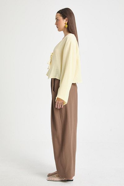 minaaise Brown 100% Cotton Oversize Design Trousers 29210