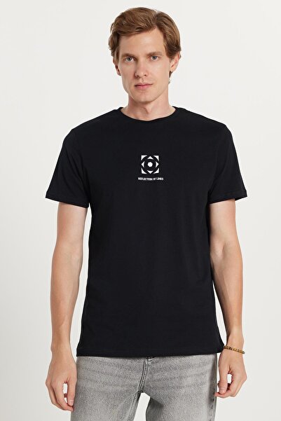 Tudors Ανδρικό T-shirt Slim Fit Slim Fit 100% βαμβακερό μαλακό μπλουζάκι με εμπριμέ μαύρο Crew