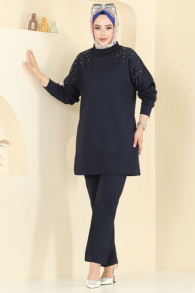 ModaMerve Σετ γιακά Degaje με ψηλό λαιμό 2711AYD969-M Navy