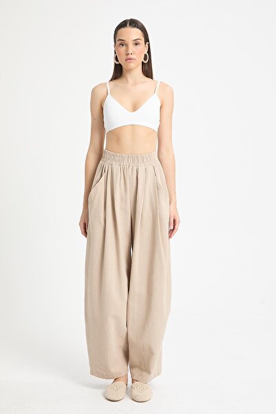 minaaise Beige 100% Cotton Oversize Design Trousers 29210