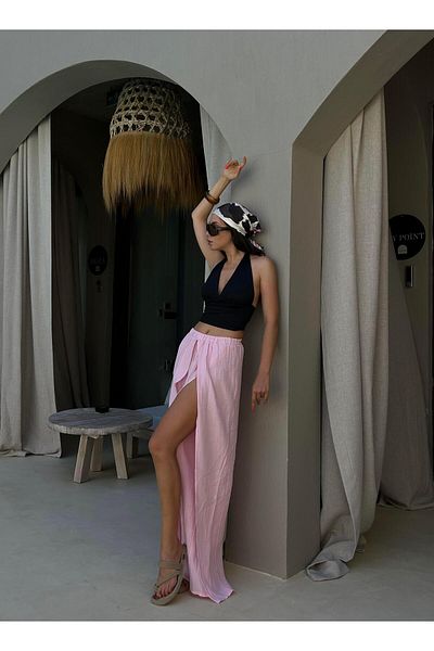 minaaise Pink Slit Detailed Muslin Trousers 29231