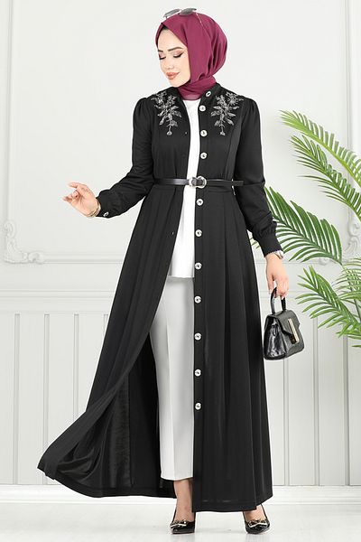ModaMerve Button Front Bell Dress 432Dvl897-M Black