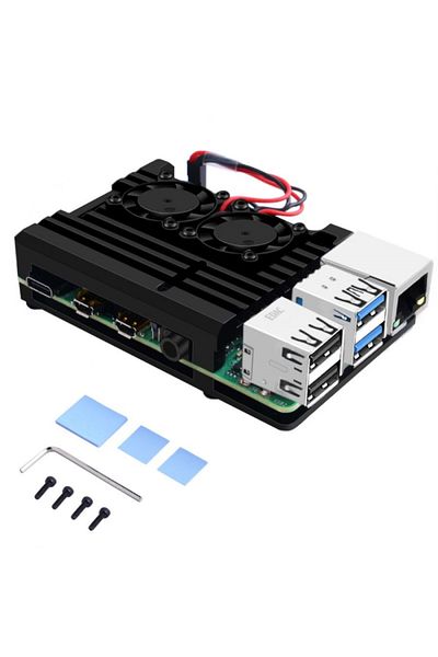 OEM Carcasa de aluminiu cu ventilator dublu pentru Raspberry Pi 4B/3B+/3B, ZP-0077