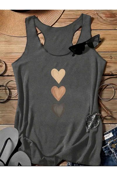 FAVORİST Three Little Hearts Swimmer Women's Tank Top Tshirt
