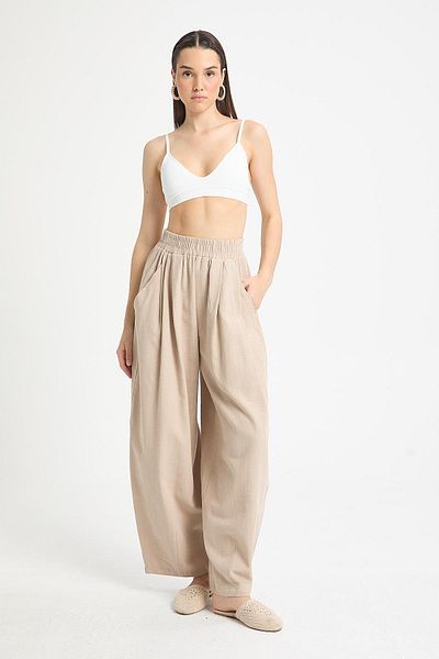 minaaise Beige 100% Cotton Oversize Design Trousers 29210