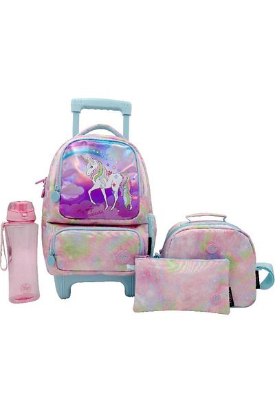 Atrium Unicorn Classic Hologram 4-in-1 Value Set Trolley Bag with Accessory – 14 Inch