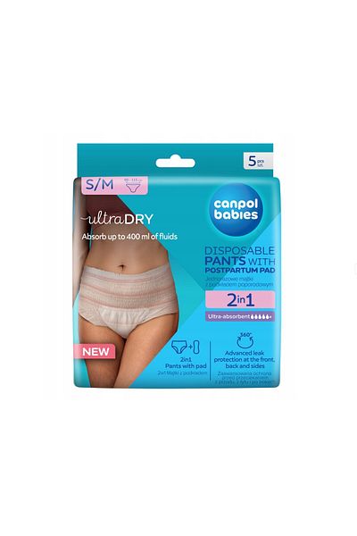 Canpol babies Set 5 chiloti postnatali de unica folosinta 2 in 1 cu tampon inclus 78/011, marimea S/M, 90-115 cm