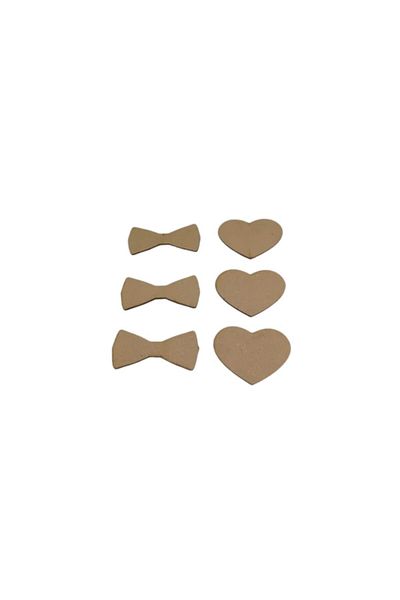 OEM Set 3 inimioare și 3 fundițe din MDF pentru decorațiuni