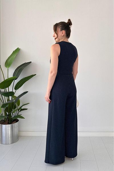 MaziButik Striped Vest Suit Navy Blue