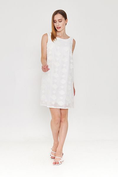 happinice Women's White Jacquard Patterned Sleeveless Midi Dress – Stylish Summer Women's Design