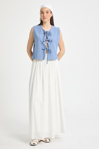 minaaise Ecru Waist Gipe Elastic Voile Lined Long Skirt 29269