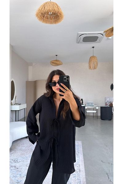 Buket Teke Black Premium Tie-Up Shirt Blouse