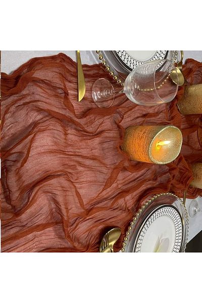 DELPI Decorative Table Runner, 90 x 400 cm, Soft Washable Material, Brown Terracotta