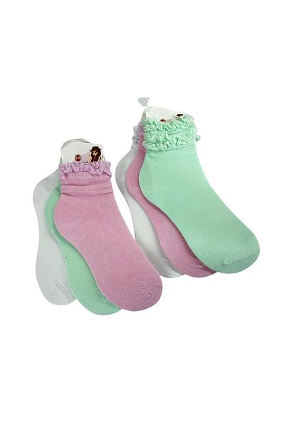 Utku Turkish girls' cotton school socks with ruffles, 12 pieces, soft and colorful, adding a feminine touch.